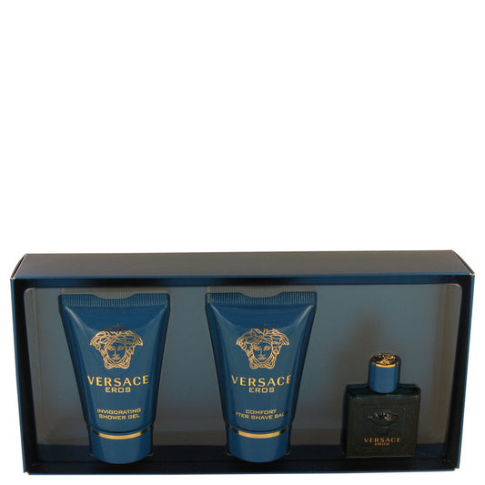 Versace Eros by Versace Gift Set -- .17 oz Mini EDT + .8 oz Shower Gel + .8 oz After Shave Balm for Men - Fragrance Spice