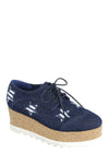 Ladies fashion lace up oxford, closed almond toe, tractor wedge flatform, lace up closure, with decorative star details