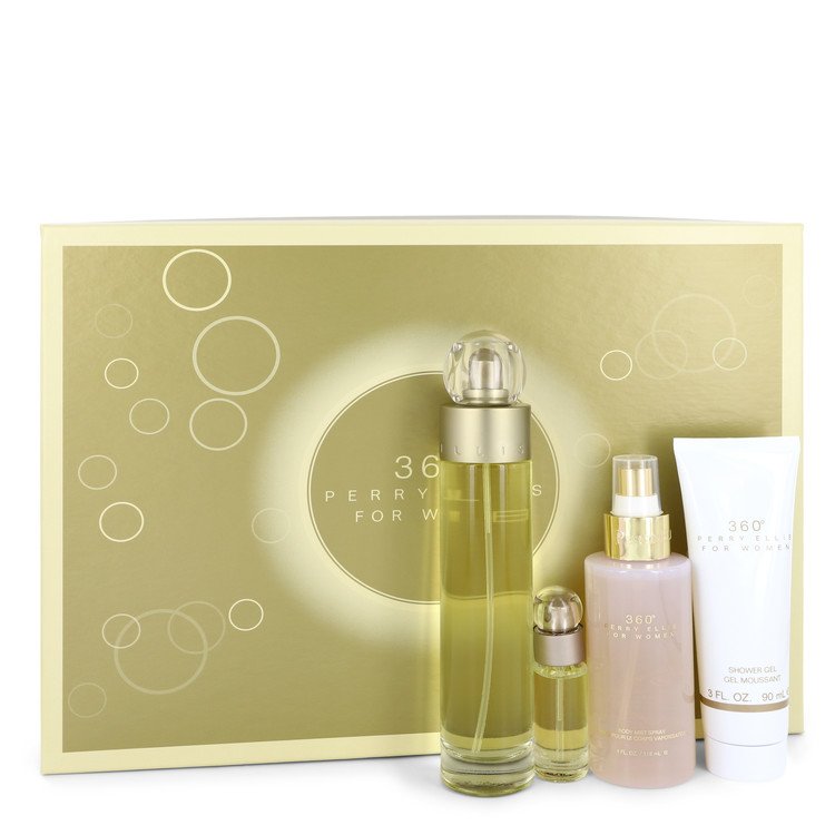 perry ellis 360 by Perry Ellis Gift Set -- 3.4 oz Eau De Toilette Spray + 4 oz Body Mist + 3 oz Shower Gel + .25 Mini EDT Spray for Women - Fragrance Spice